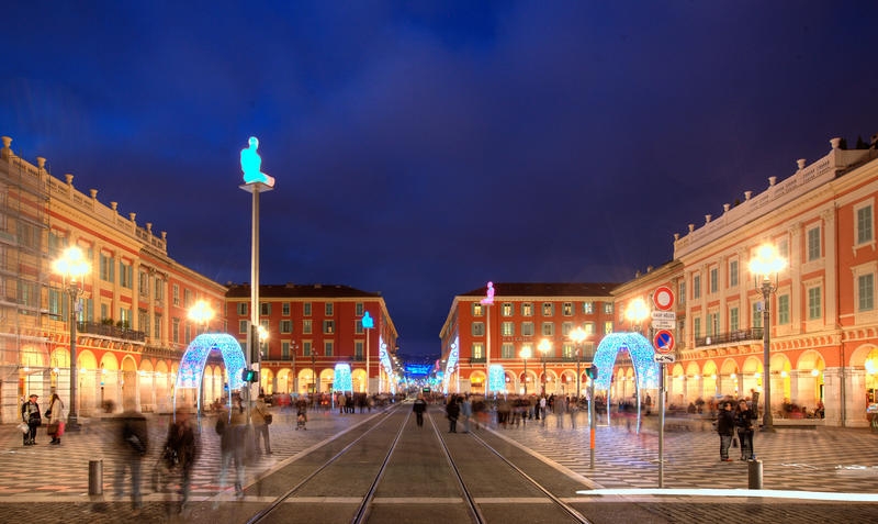 Massena Square by night